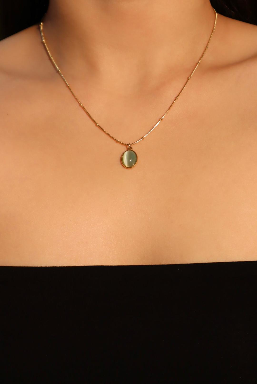 18K gold stainless steel Jade Pendant Necklace