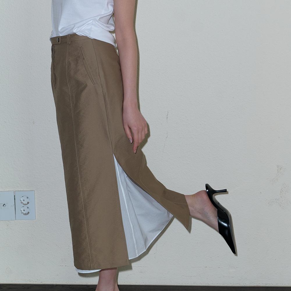 Sheer layerd slit skirt(deep beige)