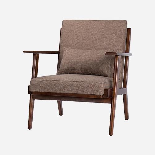 미오 패브릭 우드 라운지 암체어 1인용 소파 - 월넛 + 브라운