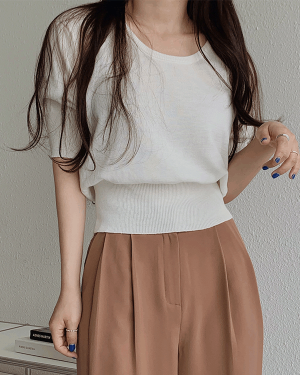 티크 유넥 반팔 니트 (knit)