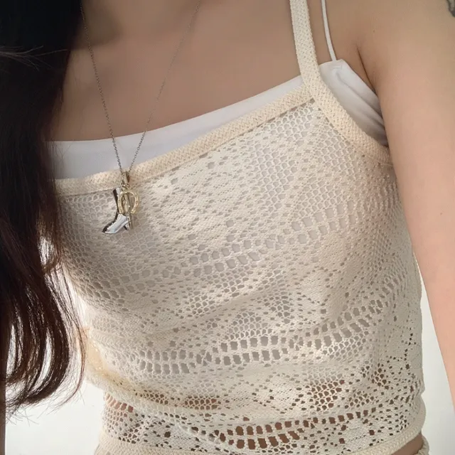 홀터넥 백포인트 크로셰 뜨개 크롭 니트 뷔스티에탑
