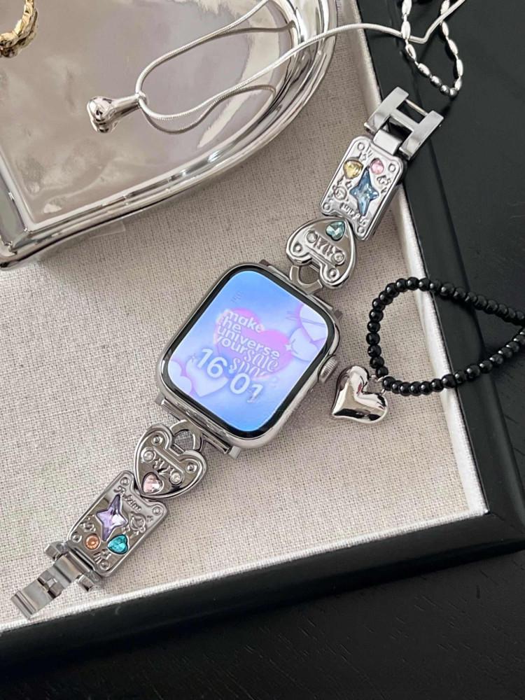 수심 Silver Heart Strap (2 color) 실버 하트 메탈 애플워치 스트랩 큐빅