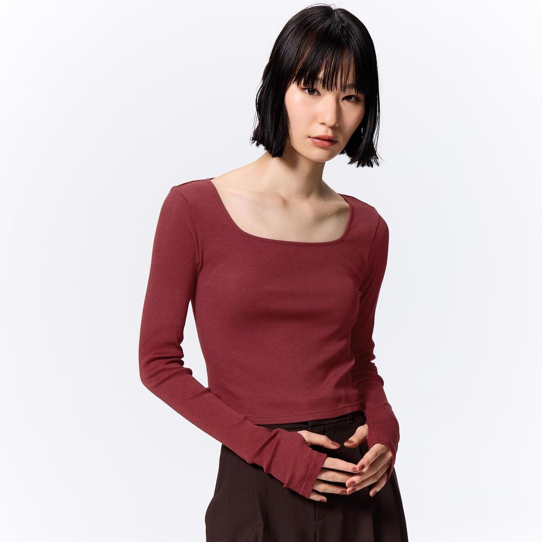 ストレッチリブクロップドT(12分袖)(ウォーム)