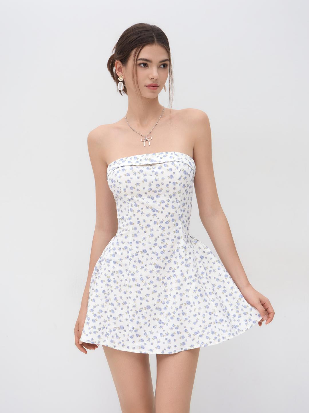 Floral Ruffle Bandeau Mini Dress