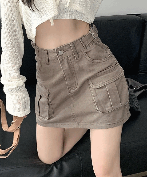 [2col] 미국 빈티지 포켓 벨트 하이웨스트 카고 미니 스커트