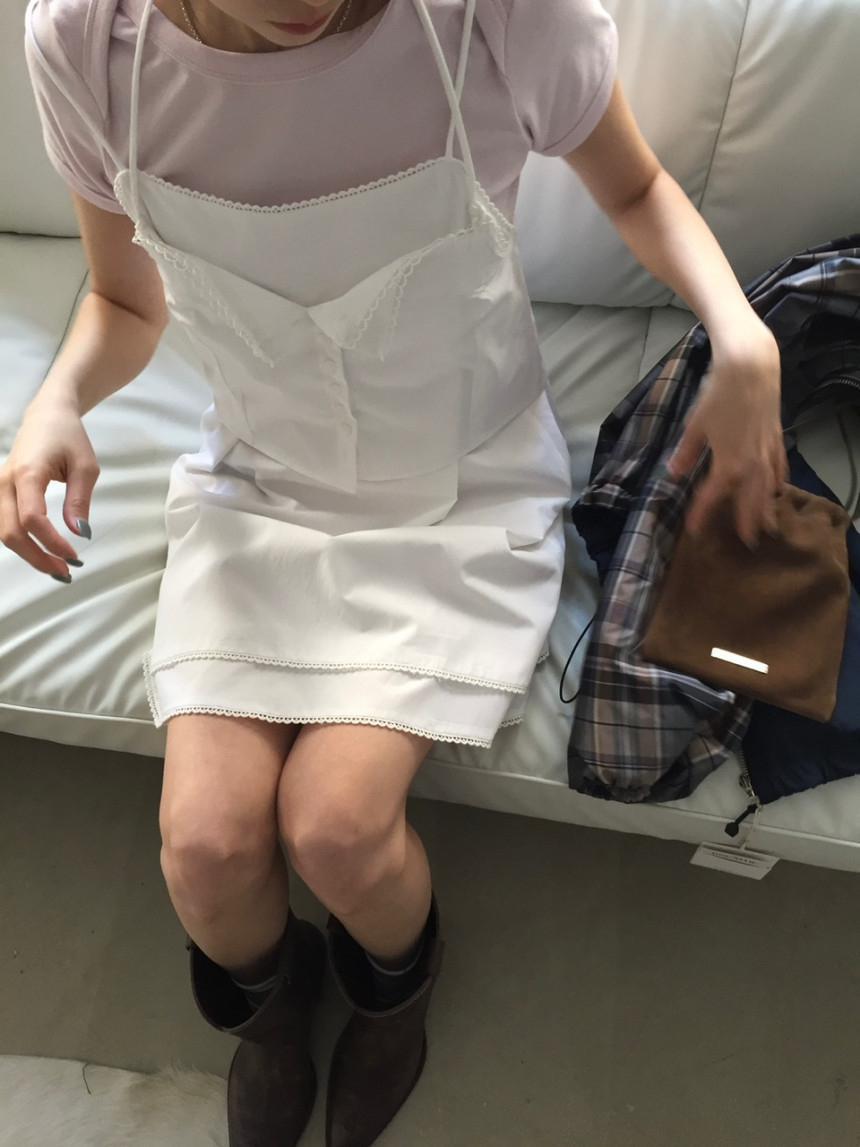 비엔프리 브리드 듀얼 탑 뷔스티에 코튼 레이어드 화이트 나시