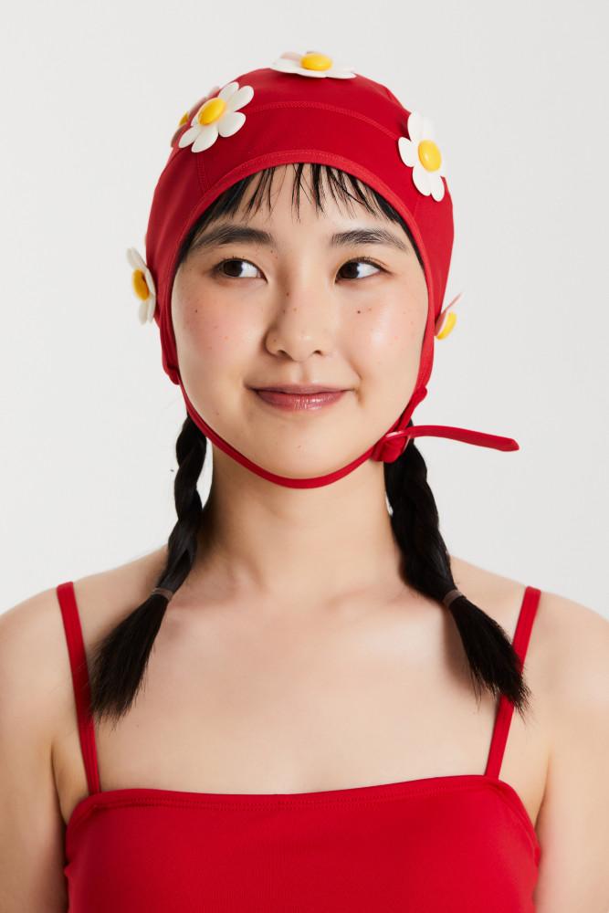 FLOWER DIP red (성인용) 레디투킥 수영모자, 이효리 꽃수모