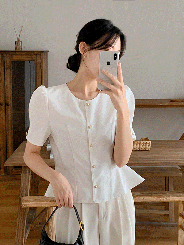 [여름신상🌴하객룩][코코메이드]플레어 퍼프 블라우스