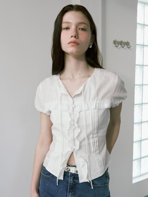 Pintucked Ruffle Blouse VW5MB128_2color