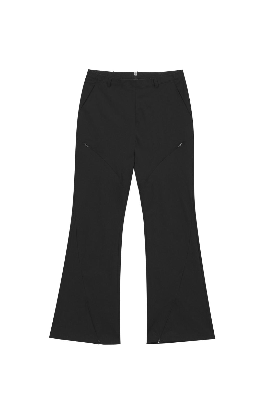 OPEN ZIPPER  BOOTS CUT PANTS - BLACK