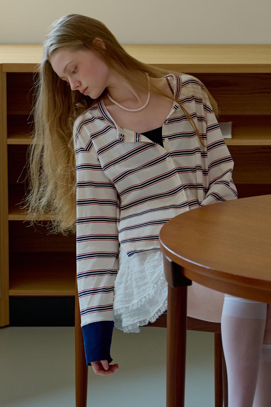 [예약배송 5/30 순차적 출고]STRIPE CARDIGAN T-SHIRT - IVORY