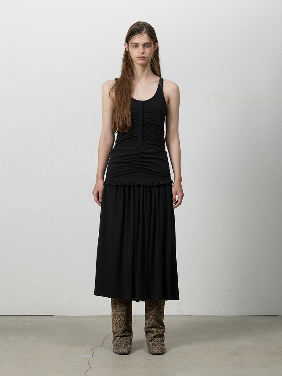 RUCHED SNAP PANEL DRESS BLACK