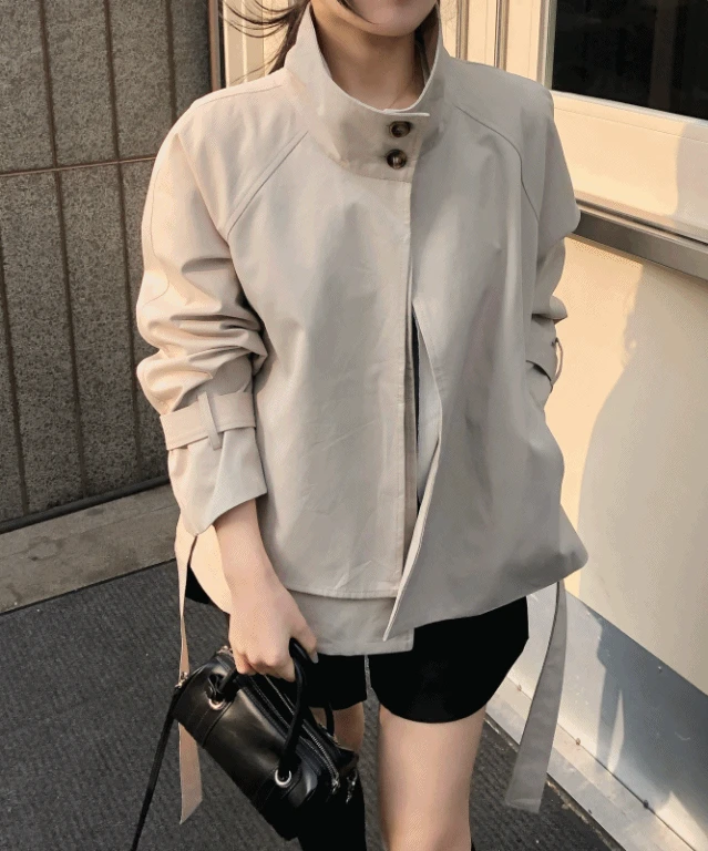 [뒷절개] 하이넥 하프 트렌치 야상 자켓