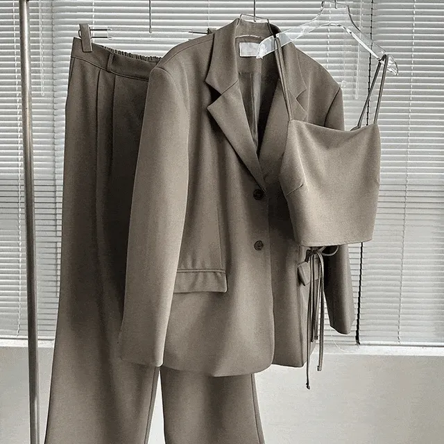 🎉주문폭주[하객룩추천]3피스 박시핏 수트셋업(자켓+뷔스티에+와이드팬츠)꾸안꾸 여성 정장셋트/봄수트/단품구매가능