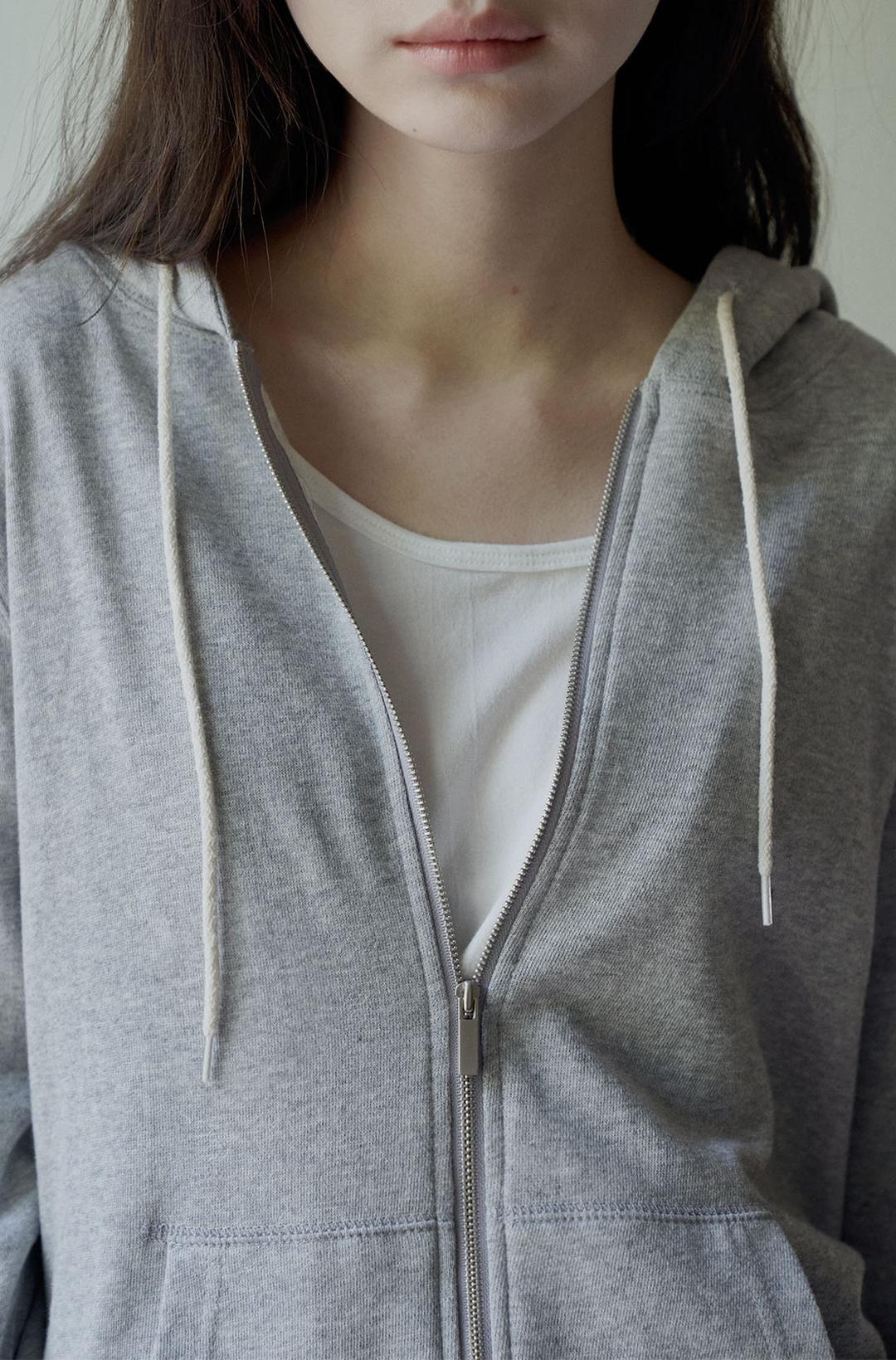 [SLOCO] Soft & airy hood zip up, melange grey