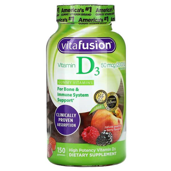 VitaFusion, 비타민D3, 천연 복숭아 & 베리, 25mcg(1,000IU), 구미젤리 150개