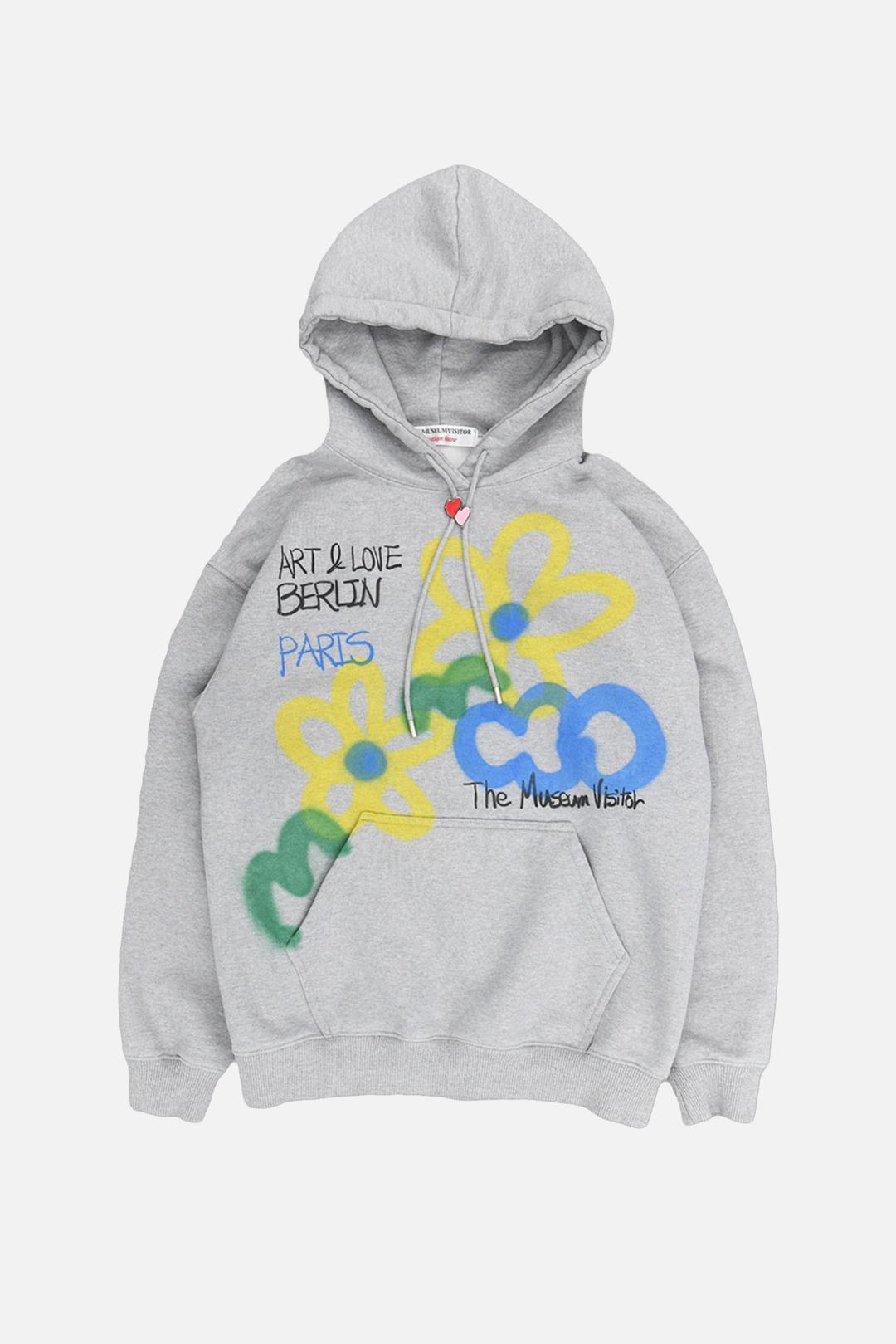 THE MUSEUM VISITOR Flower And Cloud Sprayed Hoody "Grey\" 더 뮤지엄 비지터 플라워 앤 클라우드 스프레이드 후디 \"그레이\"