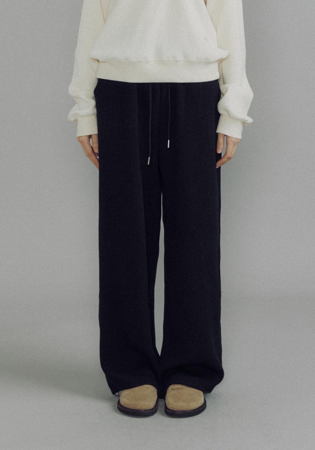 Souffle knit string pants (Black)