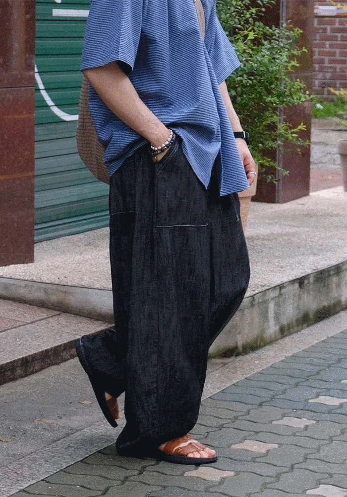 [데님 당일출고/블랙 7월 셋째주 출고][SEMADE] Linen Fatigue Banding Denim