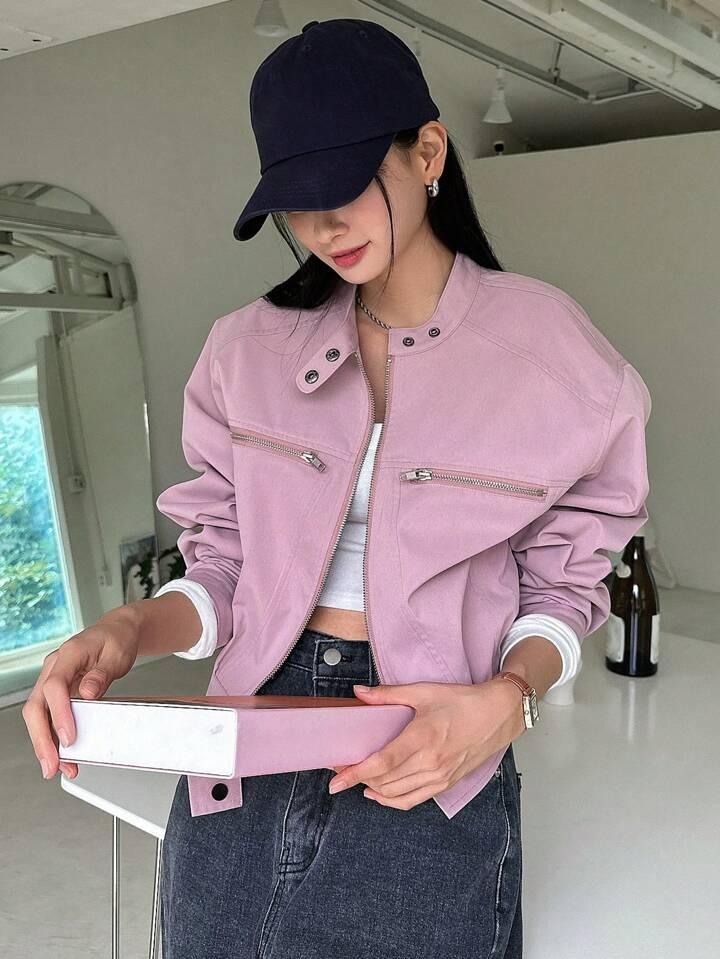 DAZY 지퍼 업 똑딱이 드롭 숄더 재킷