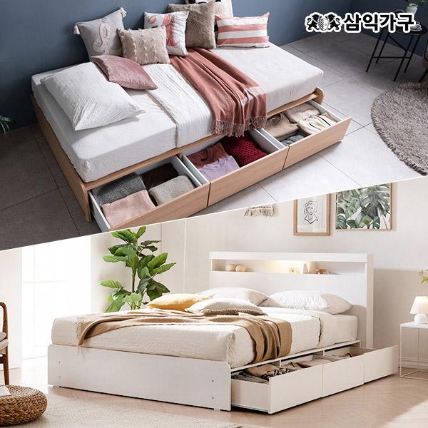 ★삼익페스타★피터 LED/일반 빅서랍 3단 수납 침대(SS/Q)