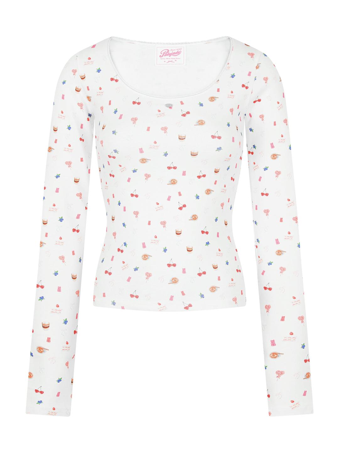 Dessert Lace U-Neck Long Sleeve T