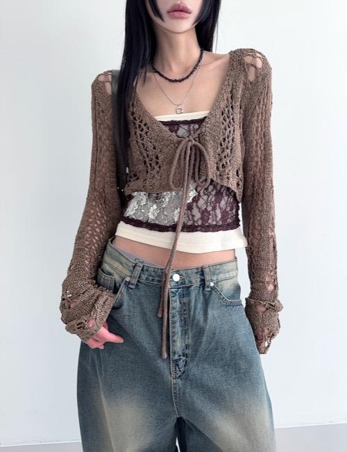 ribbon tape bollero cardigan