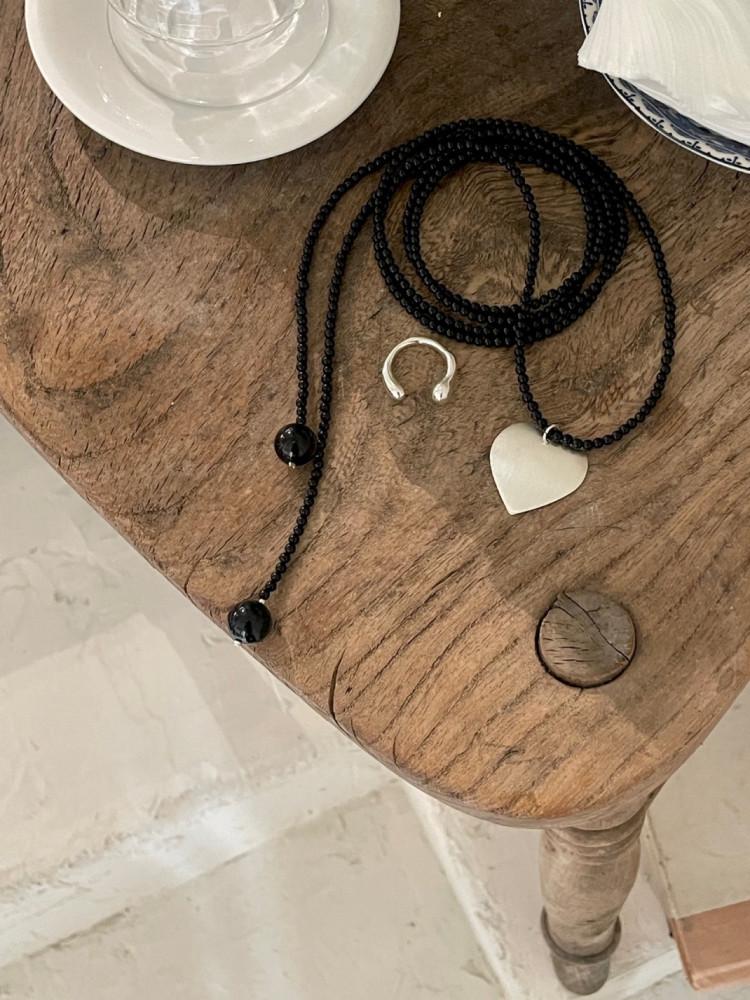 실버925 오닉스 원석 롱 드롭 하트 목걸이