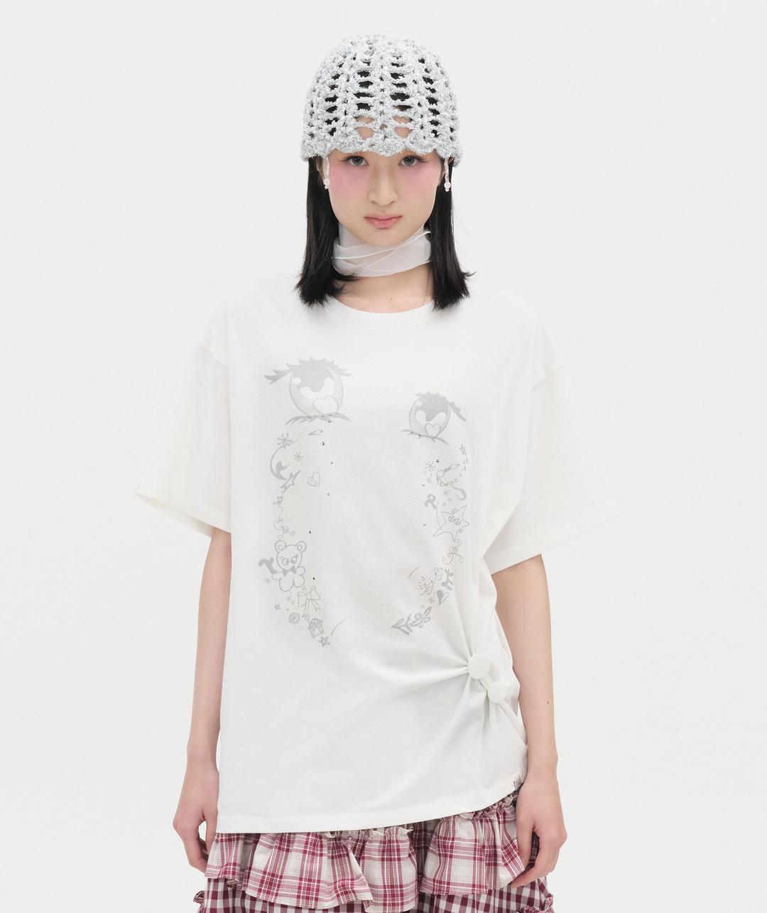 Cry Eyes Half Sleeve Top [White]