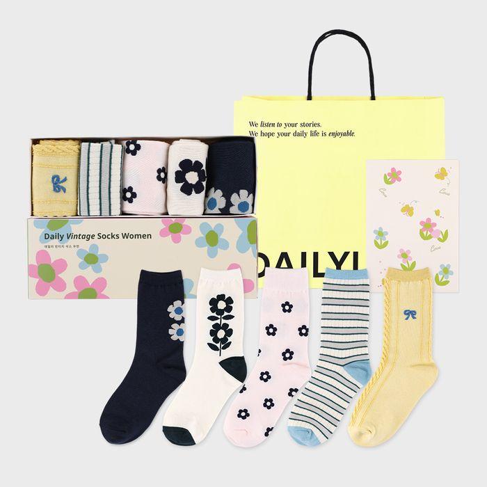 [29CM 단독] 데일리 빈티지 삭스 우먼 5P 세트 - 07 Blooming