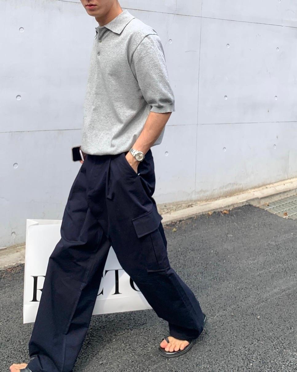 En Pin-tuck cotton wide cargo pants