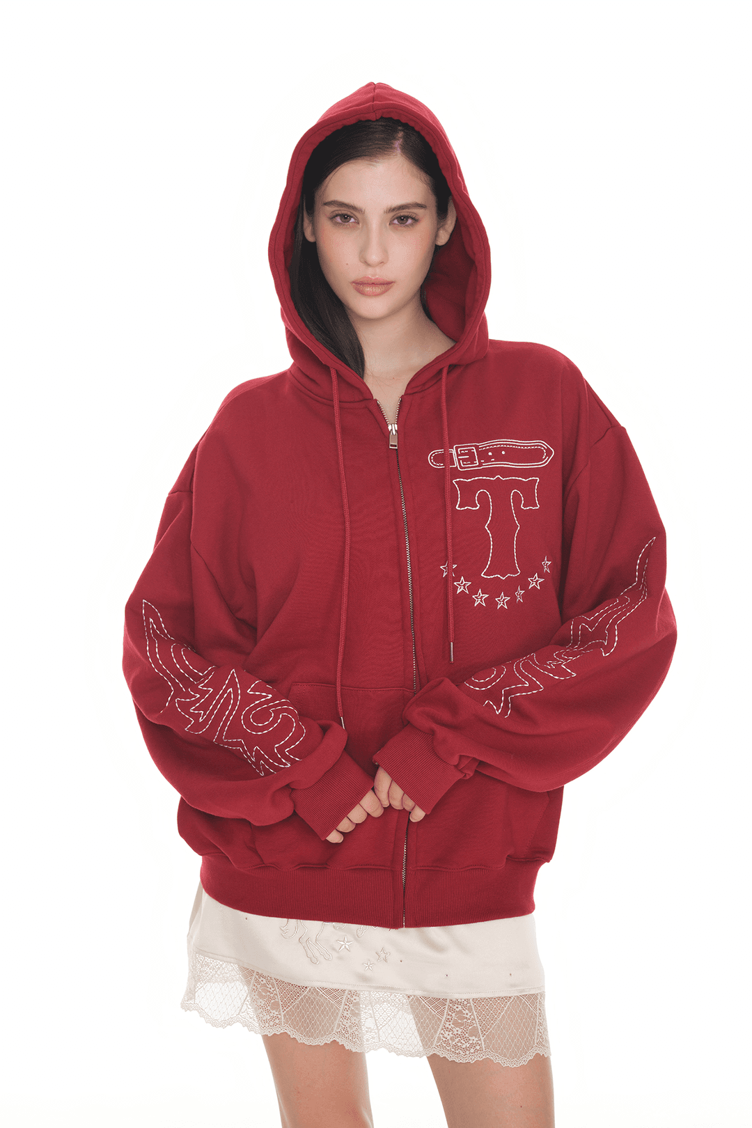 WESTERN STITCH ZIP-UP HOODIE (RED)