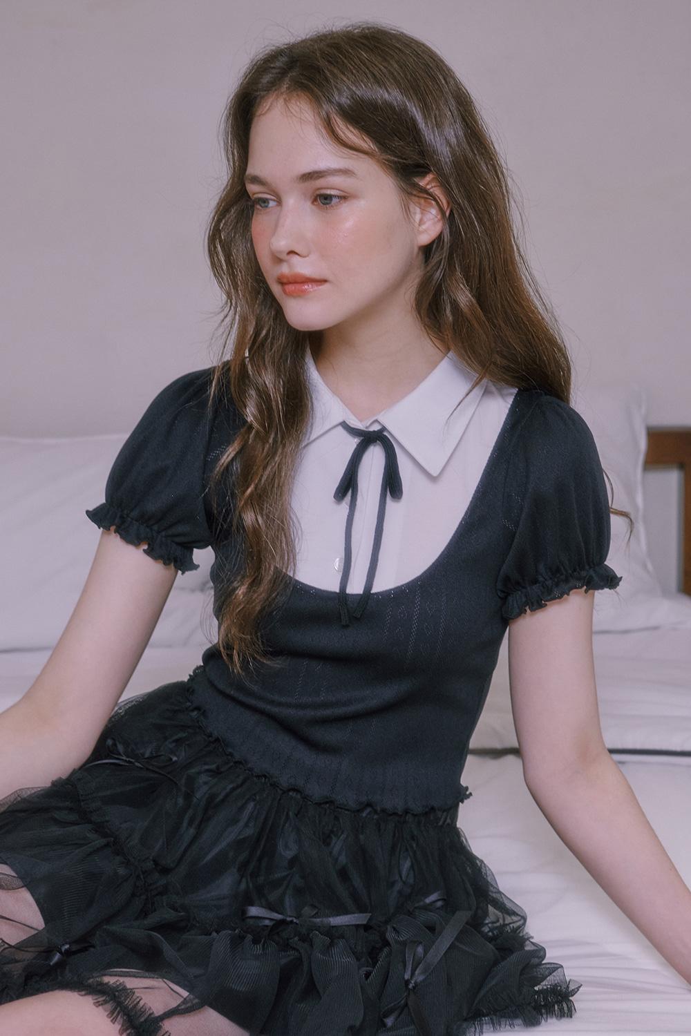 Lovely puff sleeve shirt - BLACK