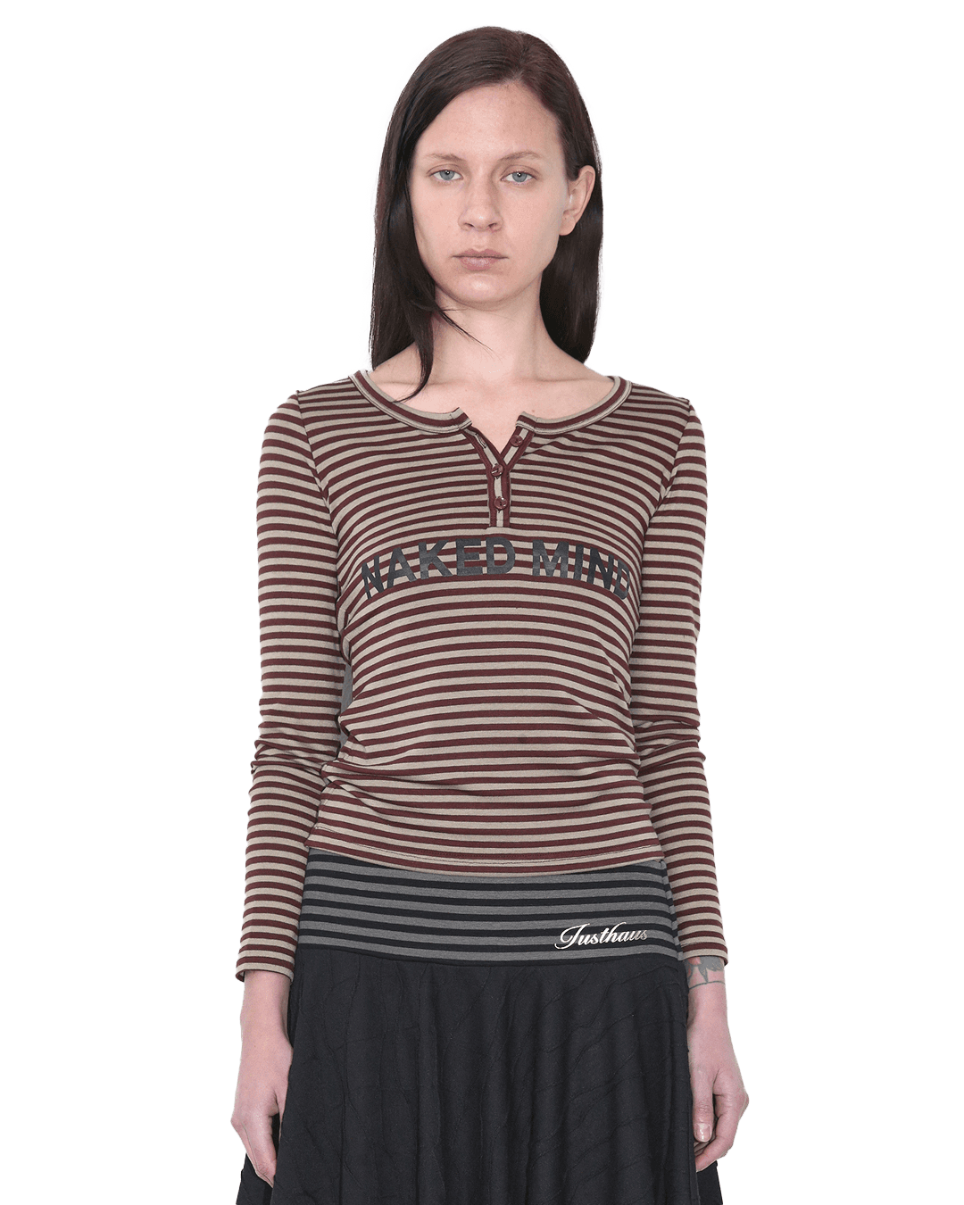 HENLEY NECK TEE, STRIPE