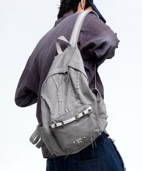 RAW CUT DENIM BACKPACK - GRAY