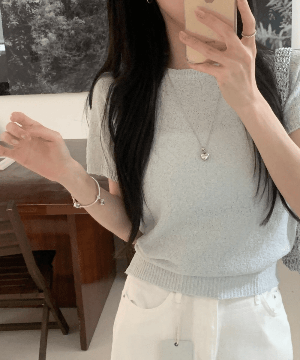아모로소 [여름니트/데일리] 포이 부클 라운드 반팔 니트 (8color)