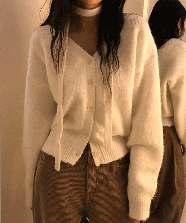 레스카 브이넥 울 가디건 머플러 세트 -4color
