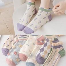 워더미 여성용 봄여름 파스텔 컬러 체크 발목 프릴 단목 양말 W541