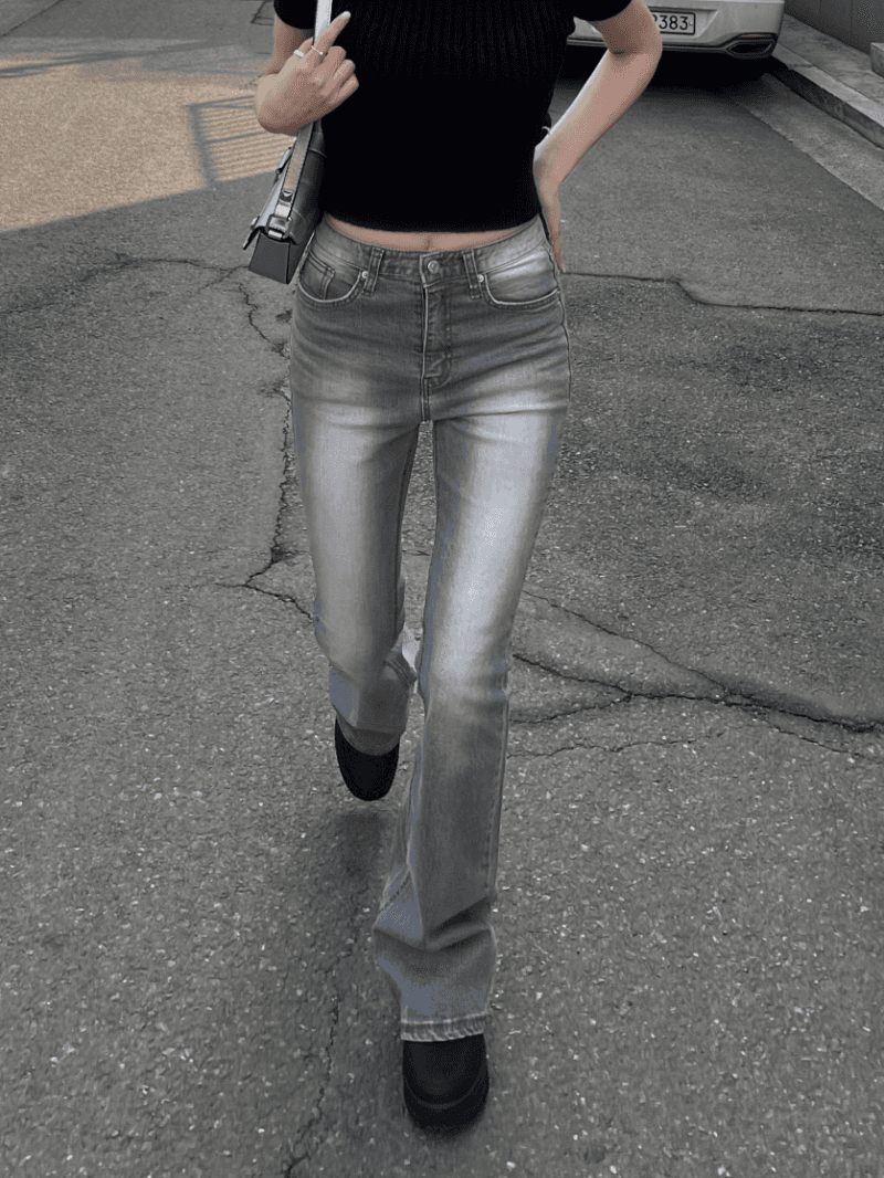 Grey Bootscut Denim Pants