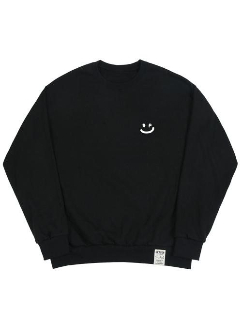 [UNISEX]스몰 드로잉스마일 맨투맨_블랙/화이트 로고