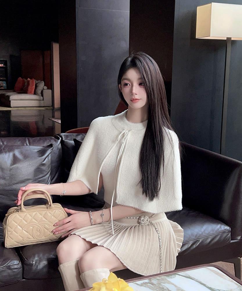 르이 망토 케이프 나시 골지 니트 세트