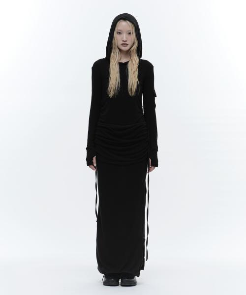 DRAPE HOODED MAXI DRESS BLACK