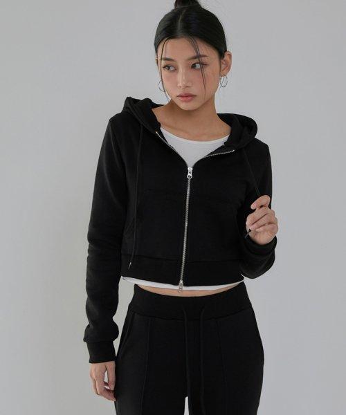 크롭 투웨이 후드 집업 블랙