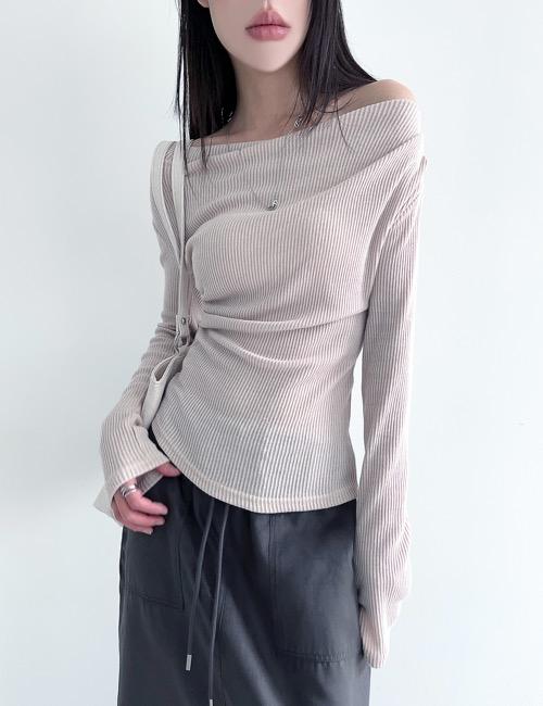 natural shirring off-neck knit