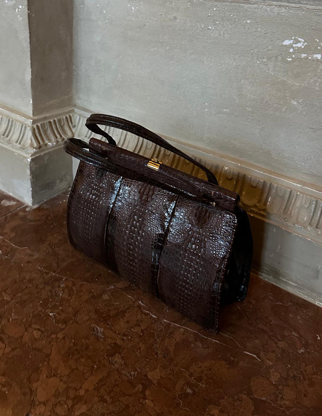 Luxurious 1970s Crocodile Leather Handle Bag