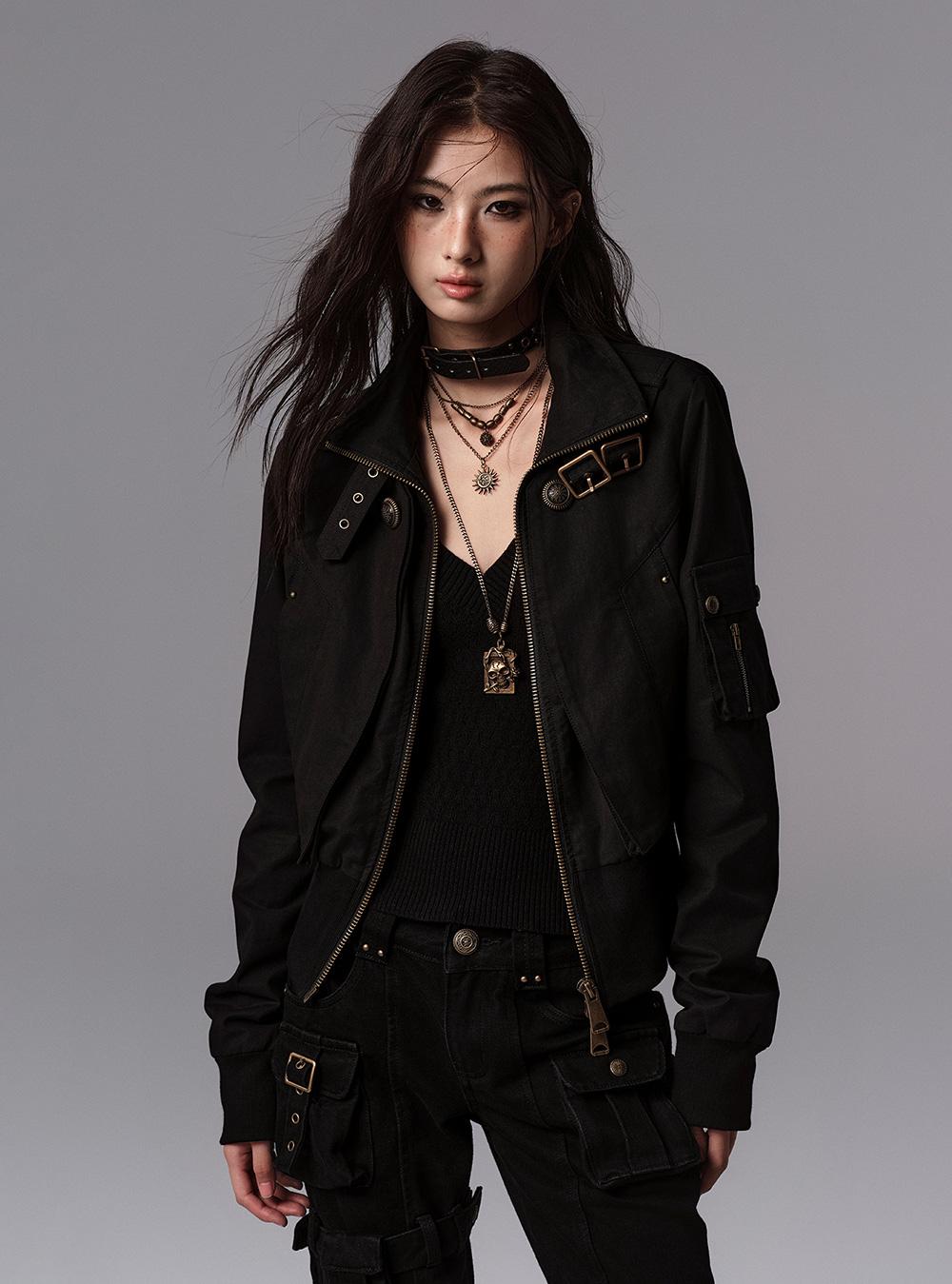 High-Neck Workwear Cropped Jacket