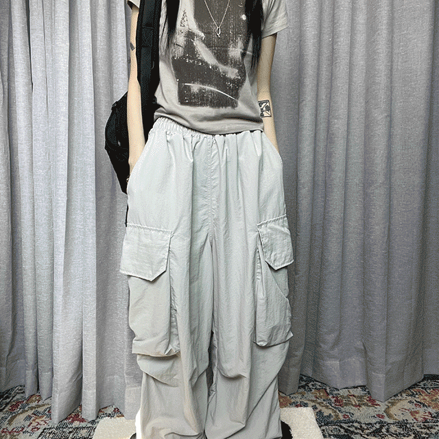 Nylon ballon cargo pants (2color)