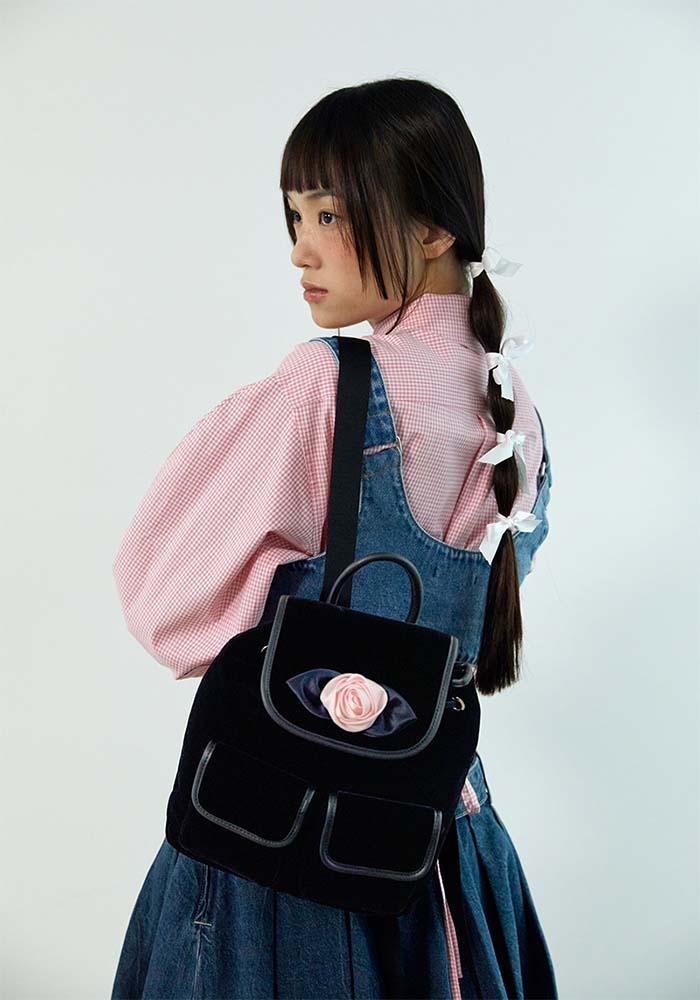 velvet rose corsage backpack_pink