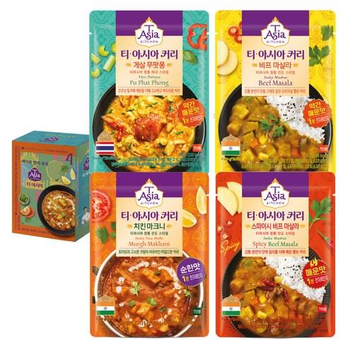 티아시아키친 치킨 마크니 커리 170g + 게살 푸팟퐁 커리 170g + 비프 마살라 커리 170g + 스파이시 비프 마살라 커리 170g 세트, 680g, 1세트 - 즉석카레 | 쿠팡