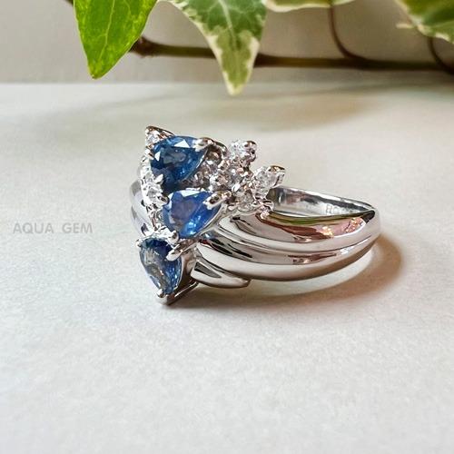 [사파이어R075] 페어컷 천연 블루사파이어반지 (백금/다이아)